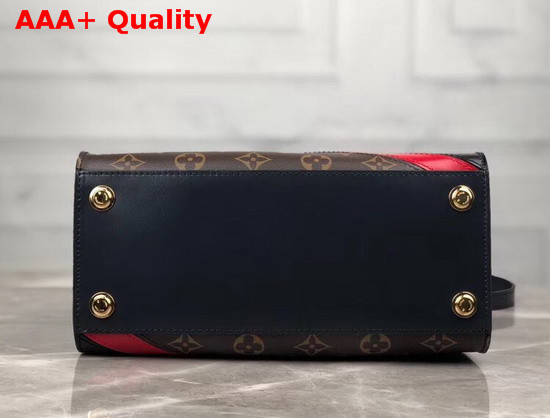 Louis Vuitton City Steamer PM Handbag in Navy Blue Calf Leather and Monogram Canvas with Diagonal Red and Black Stripes M55434 Replica