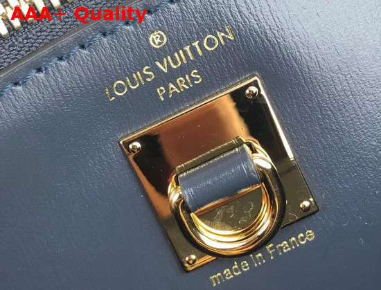 Louis Vuitton City Steamer PM Handbag in Navy Blue Calf Leather and Monogram Canvas with Diagonal Red and Black Stripes M55434 Replica