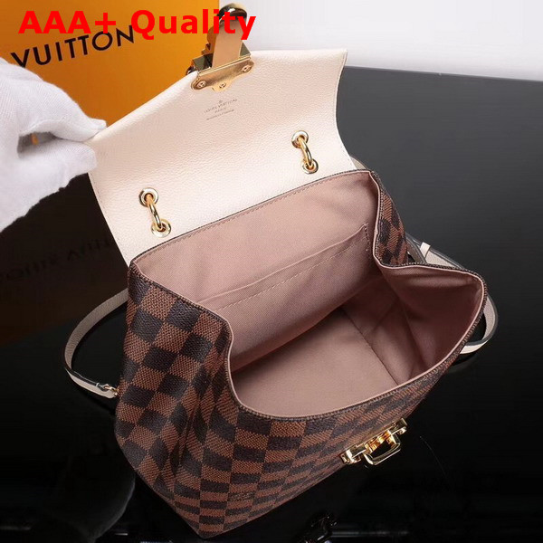 Louis Vuitton Clapton Backpack Damier Ebene Canvas and Small Grained Cowhide Leather Cream N42259 Replica