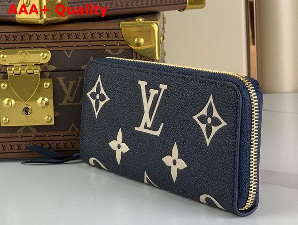 Louis Vuitton Clemence Wallet Navy Creme Monogram Empreinte Leather M83594 Replica