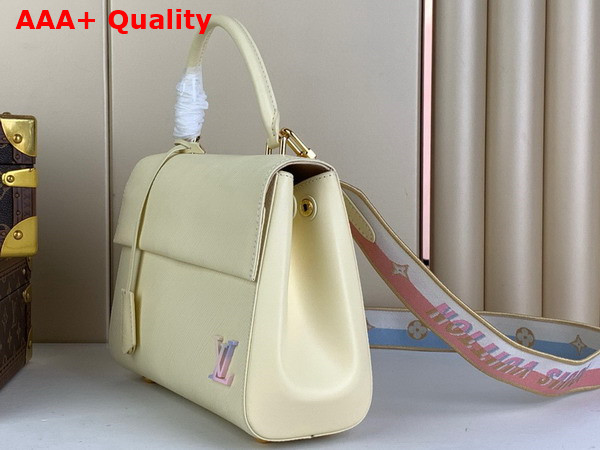 Louis Vuitton Cluny BB Handbag Quartz White Epi Leather Gold Color and Multicolour Finish Hardware Replica