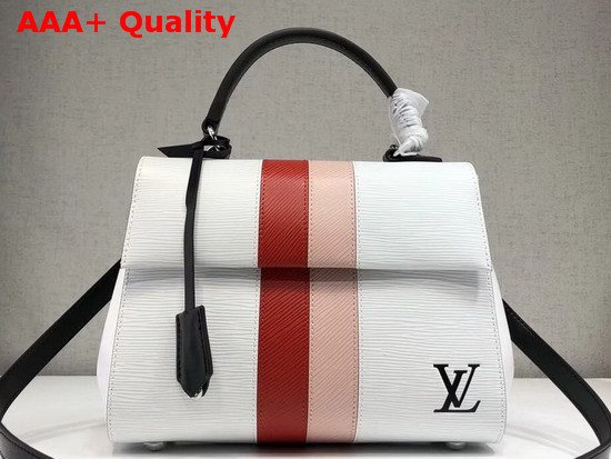 Louis Vuitton Cluny BB in White Epi Leather with Red and White Stripe Replica