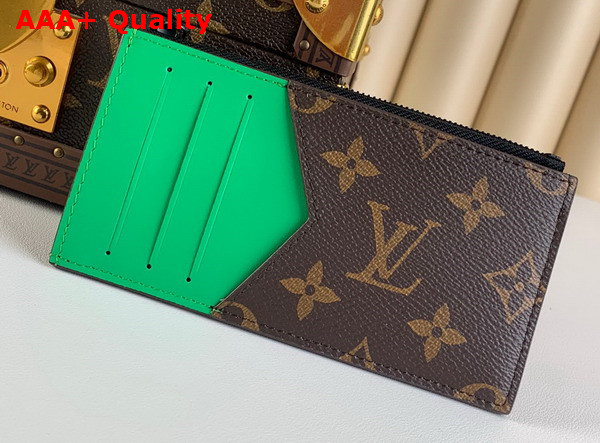 Louis Vuitton Coin Card Holder Monogram Macassar Coated Canvas and Minty Green Cowhide Leather M81627 Replica