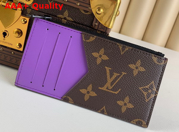 Louis Vuitton Coin Card Holder Monogram Macassar Coated Canvas and Purple Cowhide Leather Replica