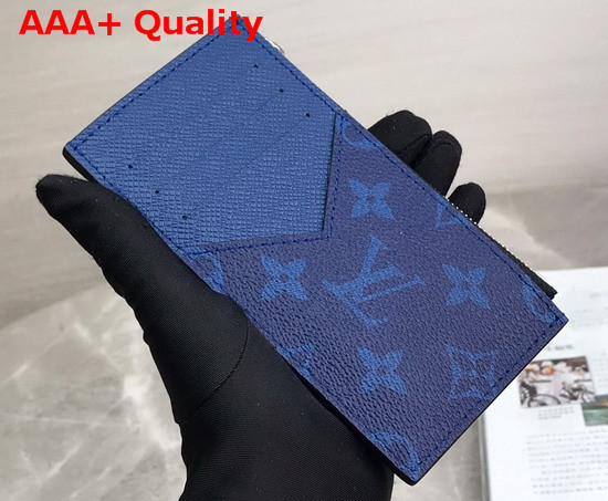 Louis Vuitton Coin Card Holder Navy Blue Taiga Cowhide Leather and Monogarm Pacific Coated Canvas M30270 Replica