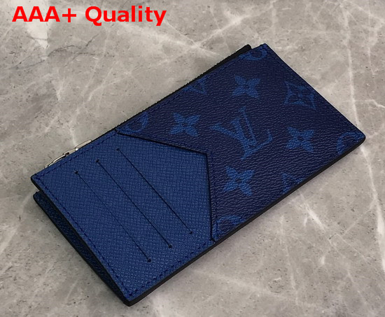 Louis Vuitton Coin Card Holder Navy Blue Taiga Cowhide Leather and Monogarm Pacific Coated Canvas M30270 Replica