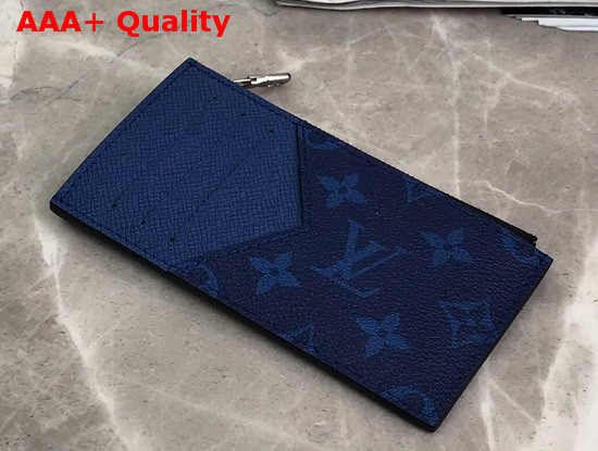 Louis Vuitton Coin Card Holder Navy Blue Taiga Cowhide Leather and Monogarm Pacific Coated Canvas M30270 Replica