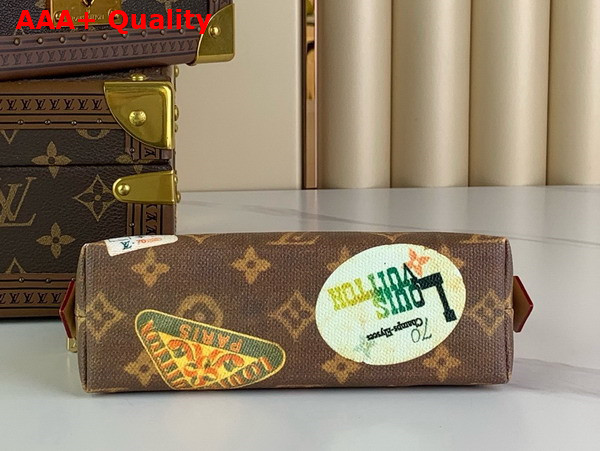 Louis Vuitton Cosmetic Pouch in Monogram Coated Canvas Decorated with Vintage Stickers M83597 Replica