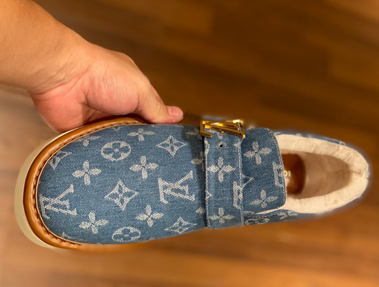 Louis Vuitton Cosy Sneaker in Navy Blue Monogram Denim and Shearling Lining Replica