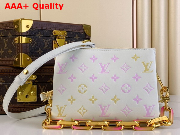 Louis Vuitton Coussin BB Handbag in White Puffy Lambskin with the Monogram Embossed into the Leather then Printed Onto it in Pastel Tones M11727 Replica