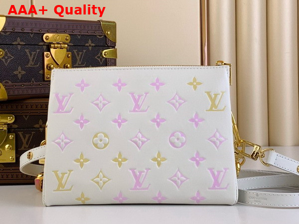 Louis Vuitton Coussin BB Handbag in White Puffy Lambskin with the Monogram Embossed into the Leather then Printed Onto it in Pastel Tones M11727 Replica