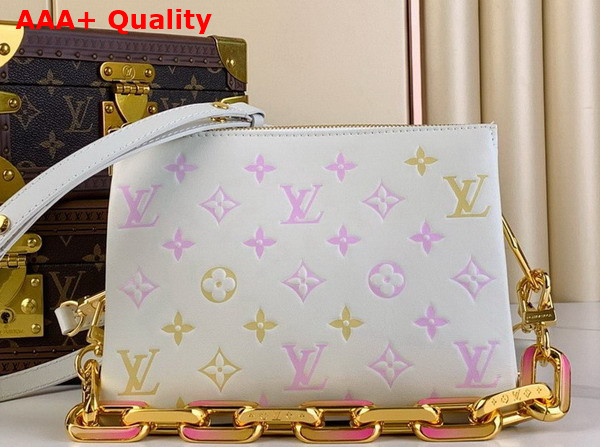 Louis Vuitton Coussin BB Handbag in White Puffy Lambskin with the Monogram Embossed into the Leather then Printed Onto it in Pastel Tones M11727 Replica