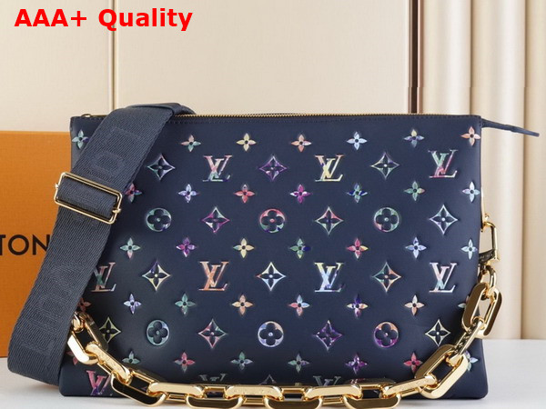 Louis Vuitton Coussin MM Handbag in Navy Blue Puffy Lambskin Embossed with a Surprising Monogram Pattern M21204 Replica