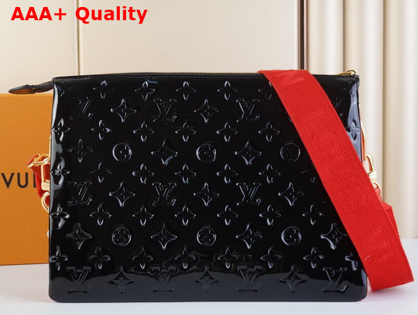 Louis Vuitton Coussin MM Monogram Embossed Black Patent Calfskin with Red Lambskin M20369 Replica