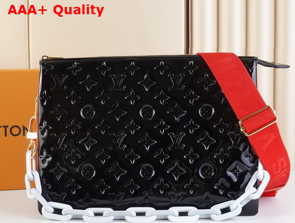 Louis Vuitton Coussin MM Monogram Embossed Black Patent Calfskin with Red Lambskin M20369 Replica