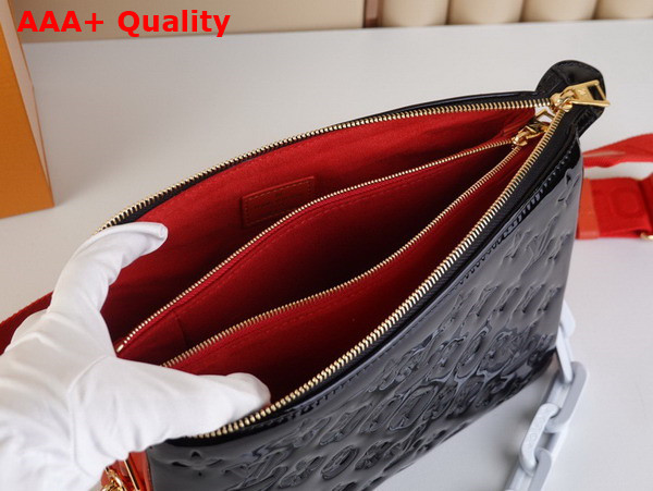 Louis Vuitton Coussin PM Handbag Black Monogram Embossed Patent Calfskin with Red Lambskin Replica