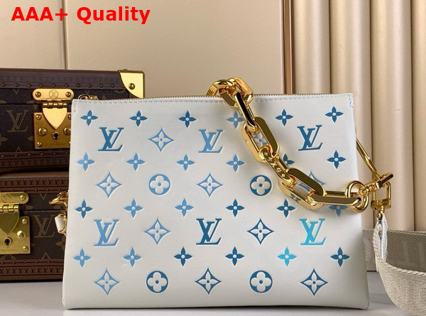 Louis Vuitton Coussin PM Handbag White and Blue Puffer Lambskin with Watercolor Style Monogram Print M11225 Replica