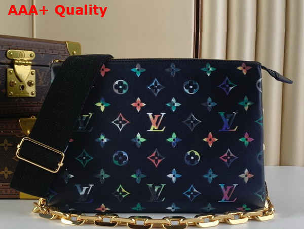 Louis Vuitton Coussin PM Handbag in Navy Blue Lambskin Leather with Multicolor Monogram Flowers M21353 Replica