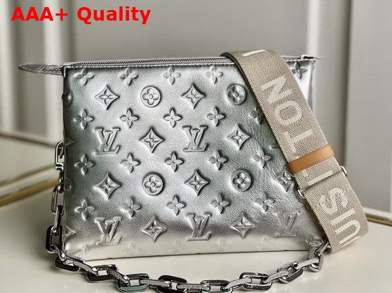 Louis Vuitton Coussin PM Handbag in Silver Monogram Embossed Puffy Lambskin M57913 Replica