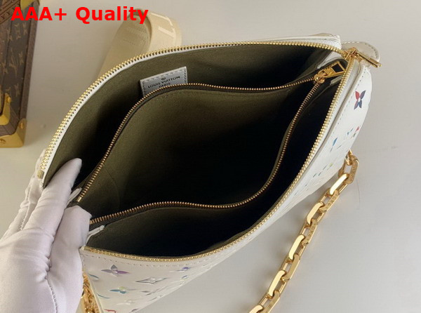 Louis Vuitton Coussin PM Handbag in White Lambskin Leather with Embossed Multicolor Monogram Flowers M21209 Replica