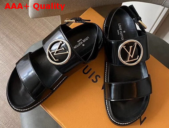 Louis Vuitton Crossroads Comfort Sandal Black Glazed Calf Leather 1A5BII Replica