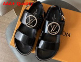 Louis Vuitton Crossroads Comfort Sandal Black Glazed Calf Leather 1A5BII Replica