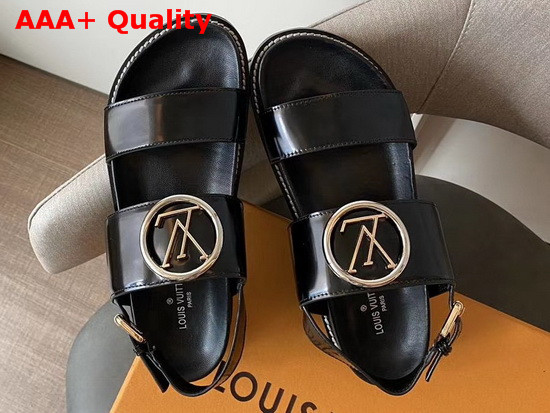 Louis Vuitton Crossroads Comfort Sandal Black Glazed Calf Leather 1A5BII Replica