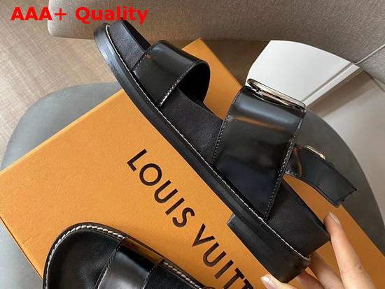 Louis Vuitton Crossroads Comfort Sandal Black Glazed Calf Leather 1A5BII Replica