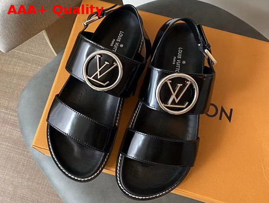 Louis Vuitton Crossroads Comfort Sandal Black Glazed Calf Leather 1A5BII Replica