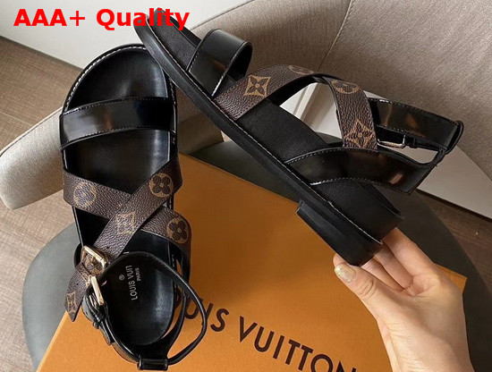 Louis Vuitton Crossroads Comfort Sandal Glazed Calf Leather and Patent Monogram Canvas Black 1A5MFO Replica