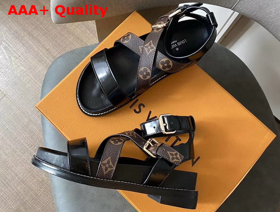 Louis Vuitton Crossroads Comfort Sandal Glazed Calf Leather and Patent Monogram Canvas Black 1A5MFO Replica