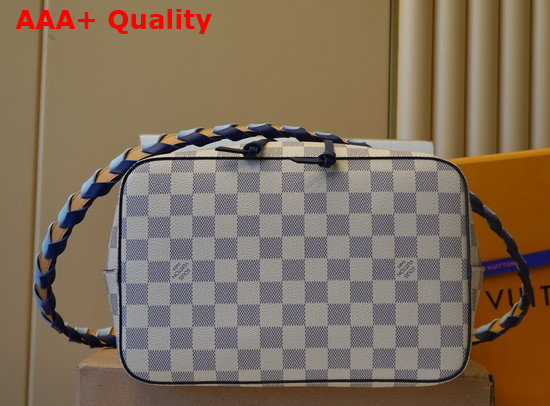 Louis Vuitton Damier Azur Canvas Neonoe MM Bucket Bag Features a Detachable Leather Top Handle and a Hand Braided Bicolor Leather Shoulder Strap N50042 Replica