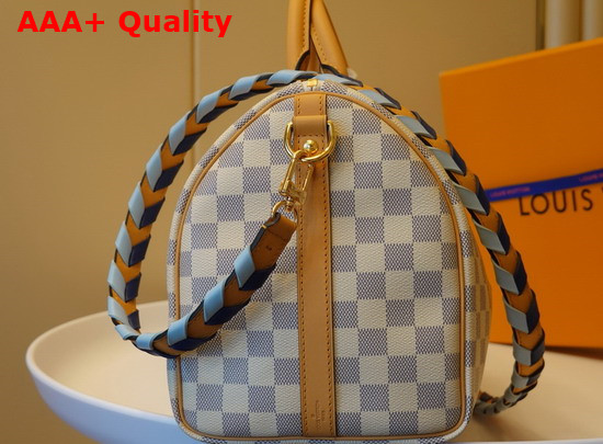 Louis Vuitton Damier Azur Canvas Speedy Bandouliere 30 Features a Detachable Braided Strap in Leather N50054 Replica