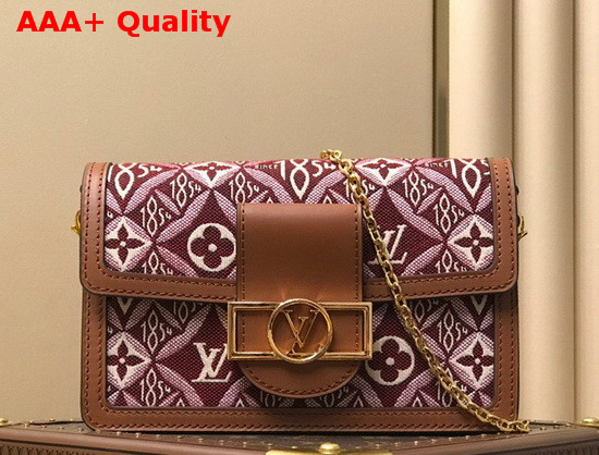 Louis Vuitton Dauphine Chain Wallet in Bordeaux Jacquard Since 1854 Textile Replica