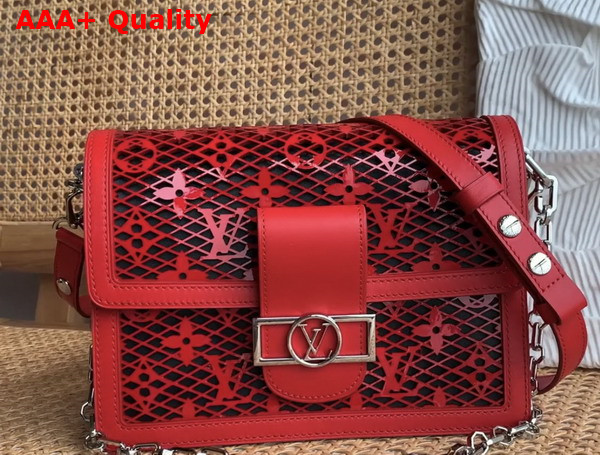 Louis Vuitton Dauphine MM Handbag in Red See Through Signature Leather Replica