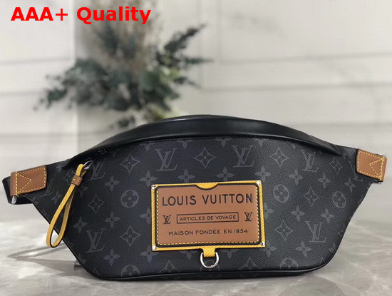 Louis Vuitton Discovery Bumbag in Monogram Eclipse Canvas with an Embossed Leather Patch for the Gaston Labels Collection M45220 Replica