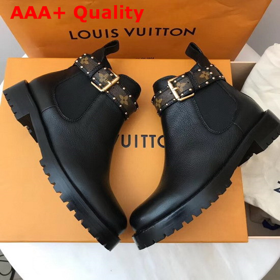 Louis Vuitton Discovery Flat Ankle Boot in Black Grained Calf Leather Replica