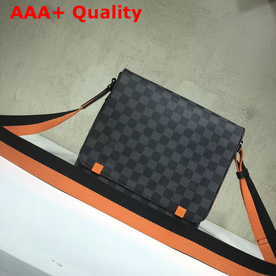 Louis Vuitton District PM Damier Graphite Canvas with Orange Metallic Parts and Bi Color Textile Strap Replica