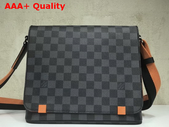 Louis Vuitton District PM Damier Graphite Canvas with Orange Metallic Parts and Bi Color Textile Strap Replica