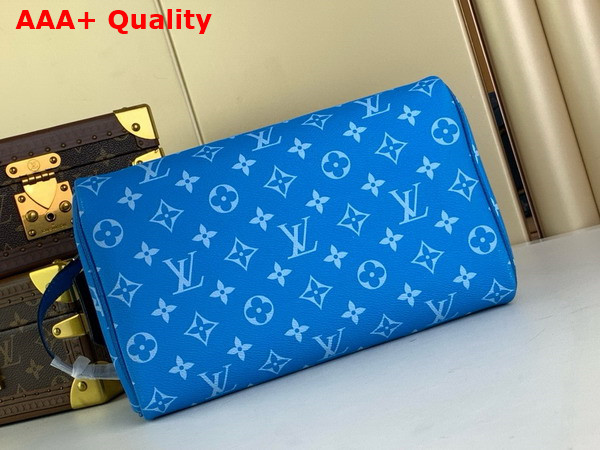 Louis Vuitton Dopp Kit Toilet Pouch in Blue Taiga Cowhide Leather and Monogram Coated Canvas Replica