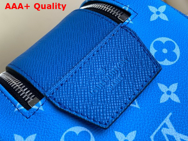 Louis Vuitton Dopp Kit Toilet Pouch in Blue Taiga Cowhide Leather and Monogram Coated Canvas Replica