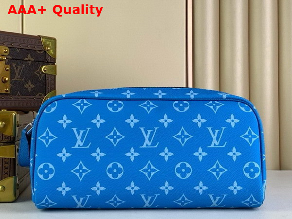 Louis Vuitton Dopp Kit Toilet Pouch in Blue Taiga Cowhide Leather and Monogram Coated Canvas Replica