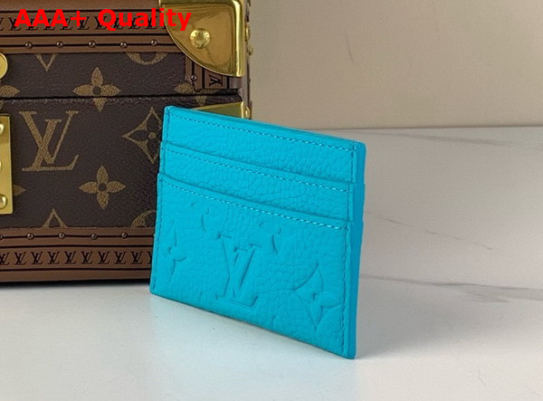 Louis Vuitton Double Card Holder in Turquoise Taurillon Monogram Embossed Cowhide Leather Replica