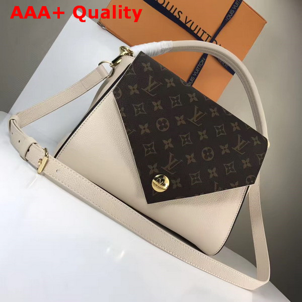 Louis Vuitton Double V Beige Small Grained Calf Leather and Monogram Canvas Flap M54438 Replica