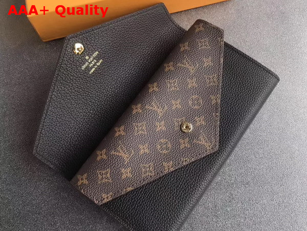 Louis Vuitton Double V Wallet Noir Grained Calf Leather with Iconic Monogram Canvas M64319 Replica