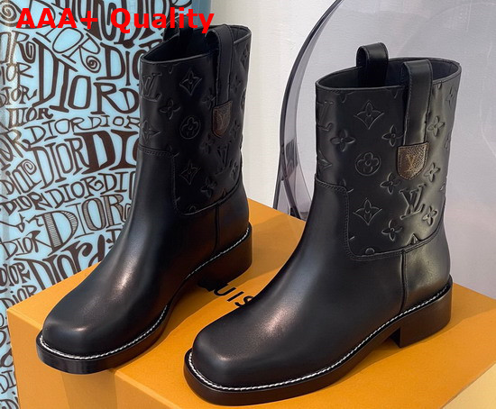 Louis Vuitton Downtown Ankle Boot in Black Embossed Calf Leather 1A95RT Replica