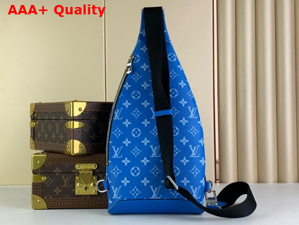 Louis Vuitton Duo Sling Bag in Blue Monogram Coated Canvas and Taiga Cowhide Leather Replica