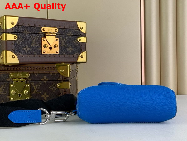 Louis Vuitton Duo Sling Bag in Blue Monogram Coated Canvas and Taiga Cowhide Leather Replica