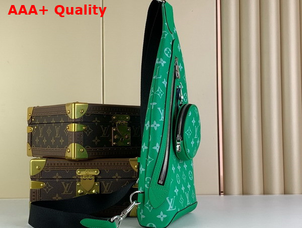 Louis Vuitton Duo Sling Bag in Green Monogram Coated Canvas and Taiga Cowhide Leather Replica