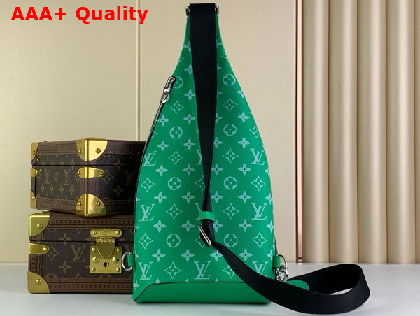 Louis Vuitton Duo Sling Bag in Green Monogram Coated Canvas and Taiga Cowhide Leather Replica